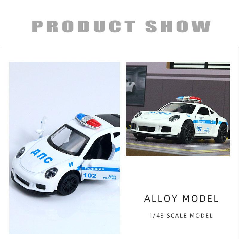 PORSCHE 1/43 Die cast metal  Alloy Police Cars, openable doors With Pull Back Function