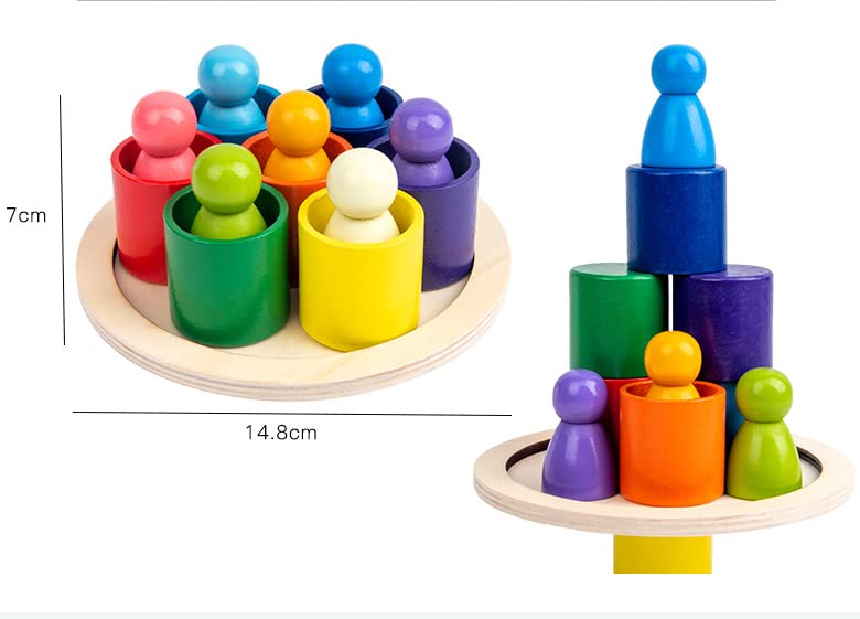 Wooden peg dolls in bowl seven colors blocks
