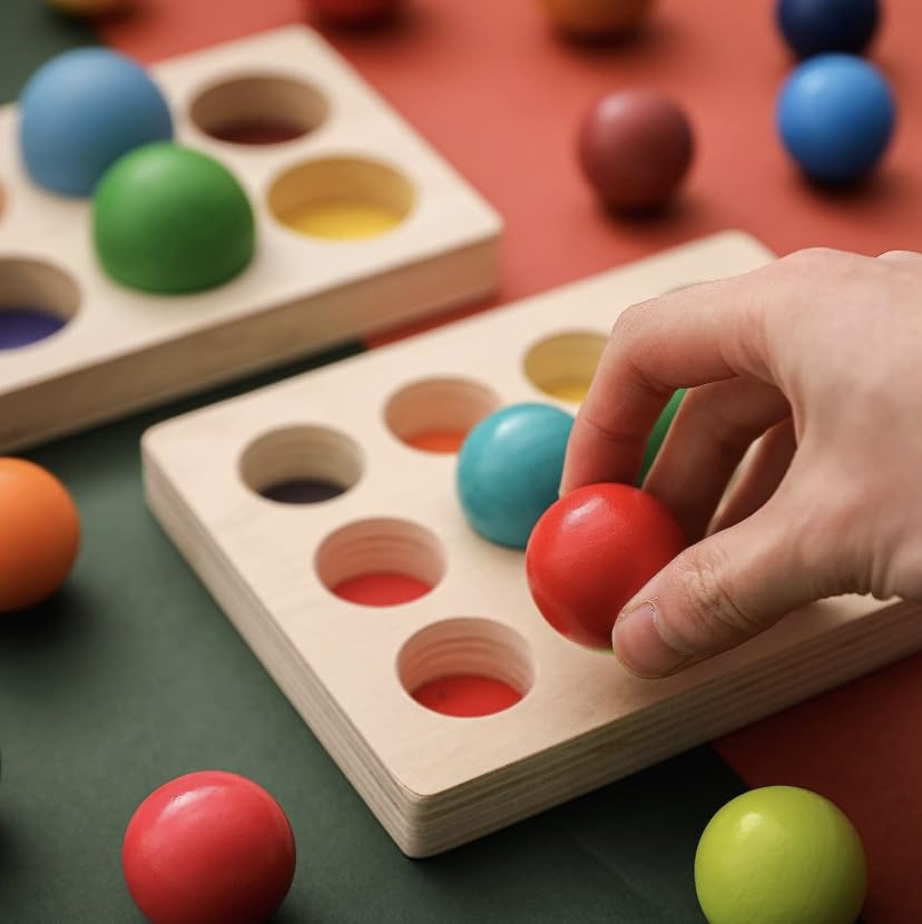 12 Piece Colorful Balls Wooden Rainbow Color Sorting Toy
