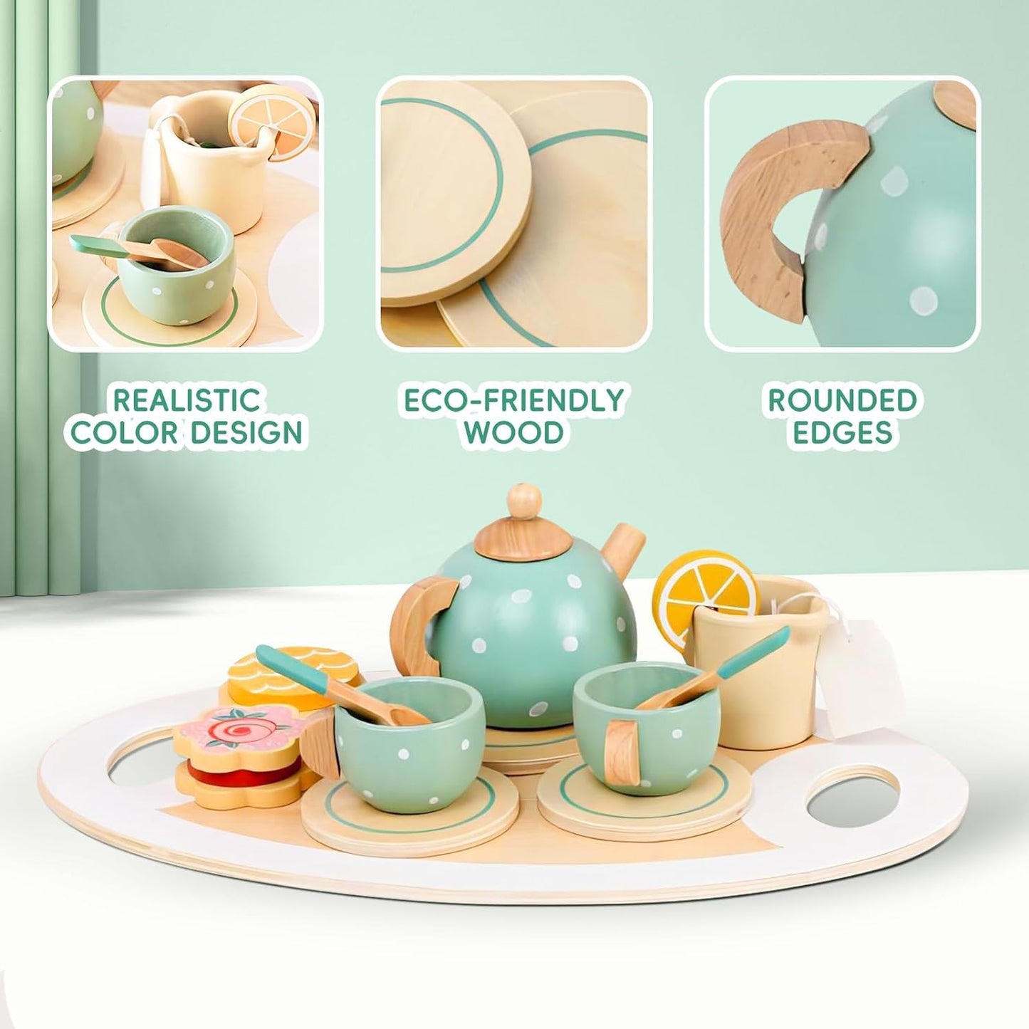 15pcs Wooden Afternoon Tea Set toy
