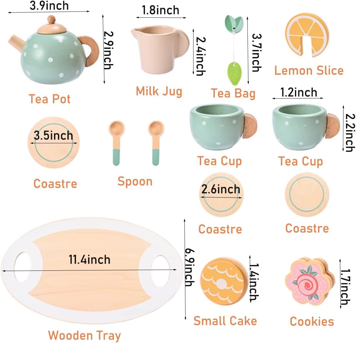 15pcs Wooden Afternoon Tea Set toy