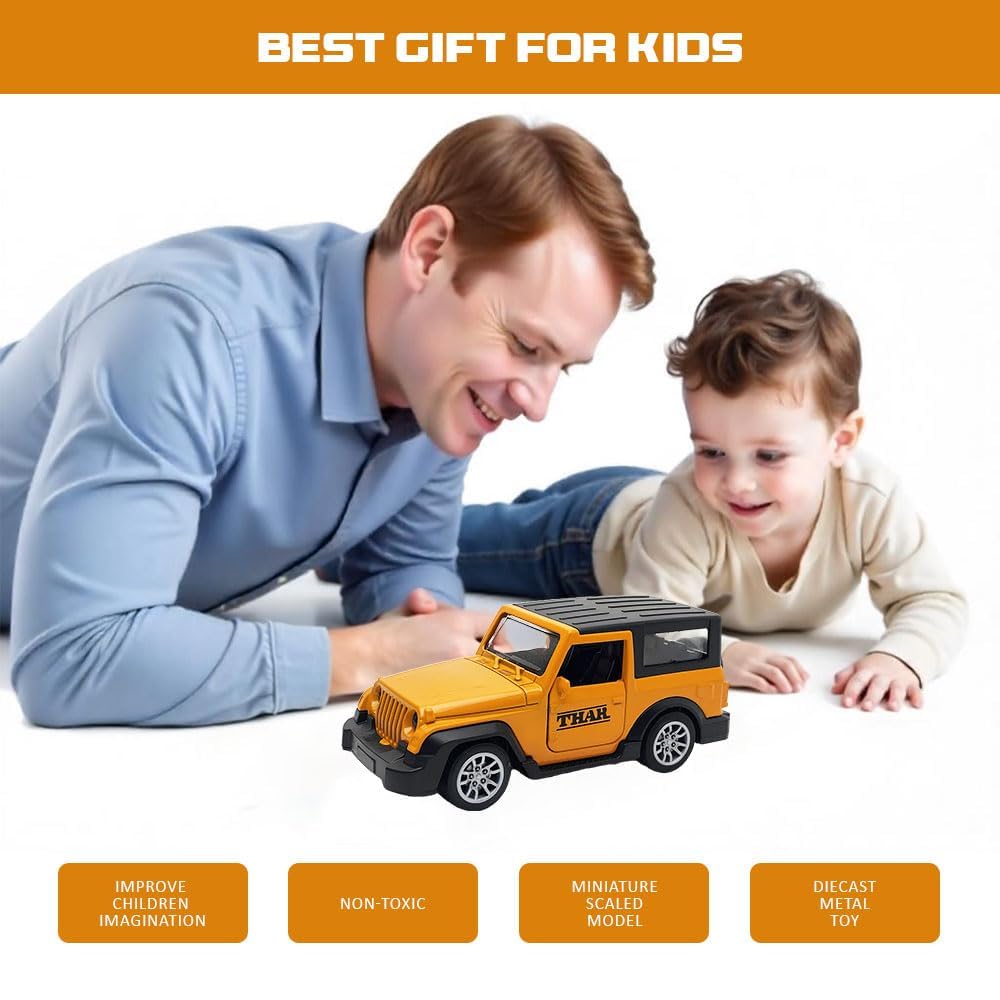 MAHINDRA THAR 1/43 Die cast metal Alloy Race Cars, openable doors With Pull Back Function Car