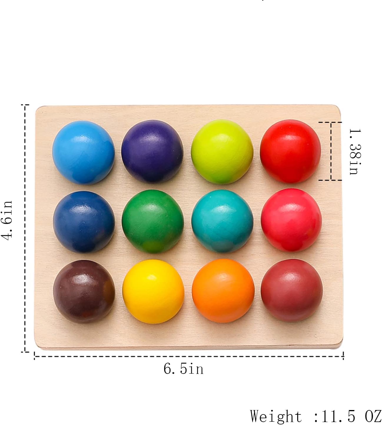 12 Piece Colorful Balls Wooden Rainbow Color Sorting Toy