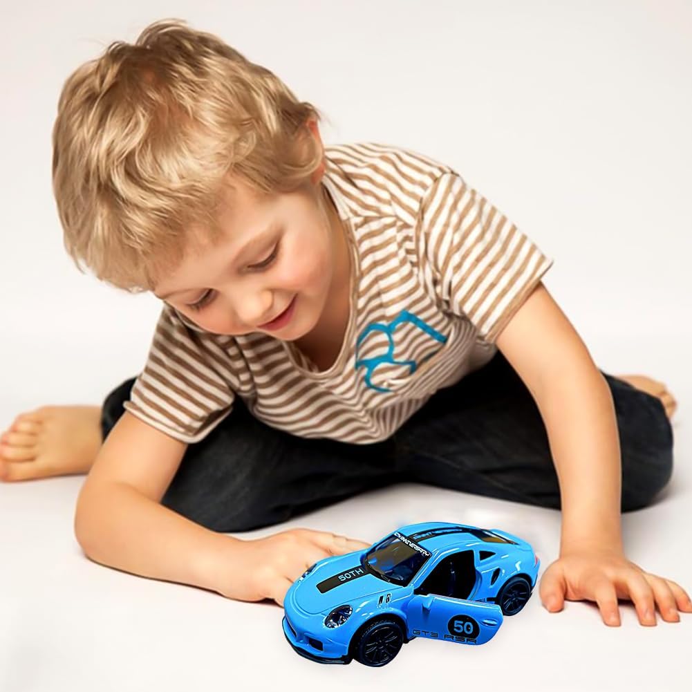 PORSCHE 1/43 Die cast metal  Alloy Race Cars, openable doors With Pull Back Function  car