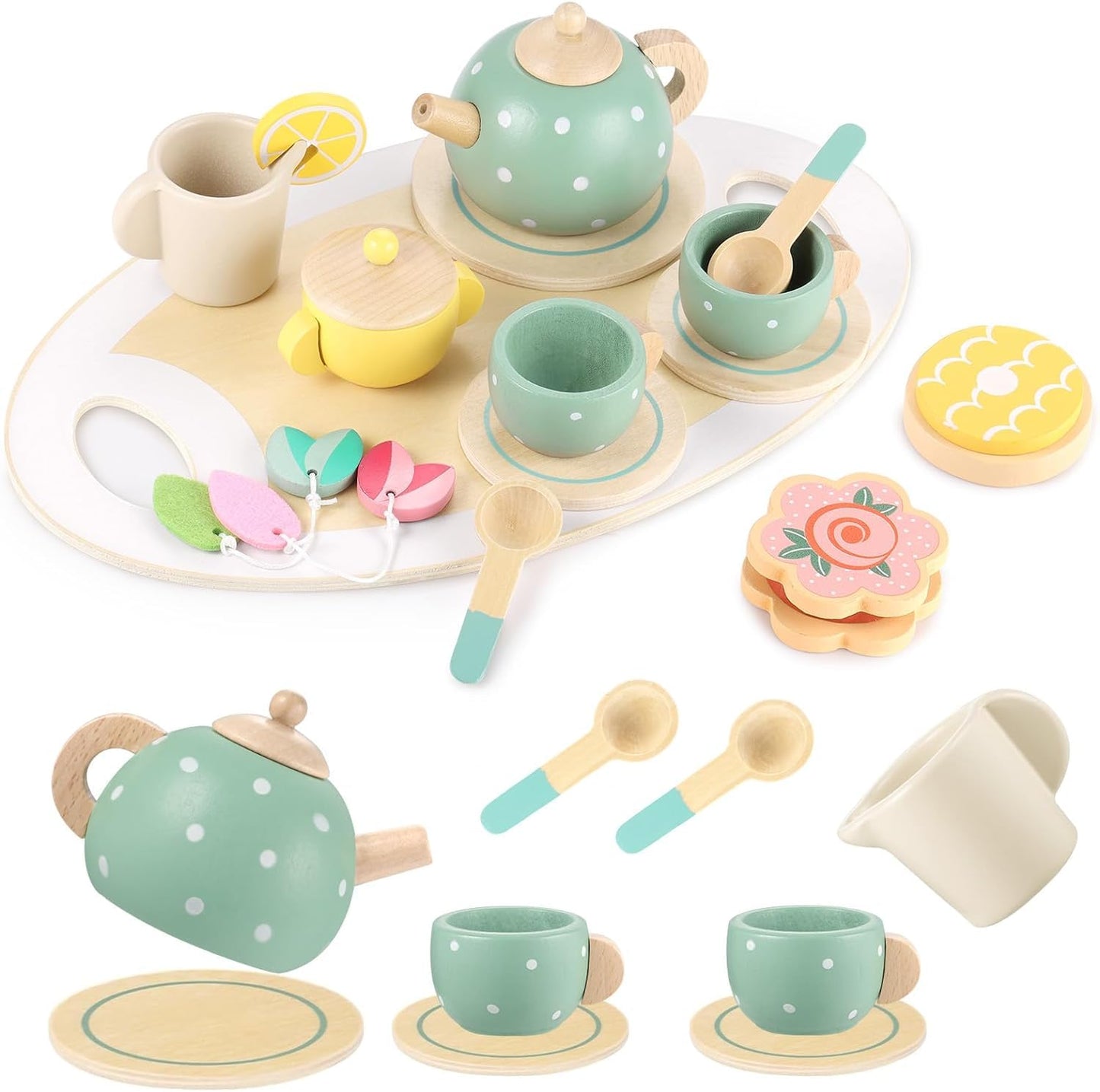 15pcs Wooden Afternoon Tea Set toy