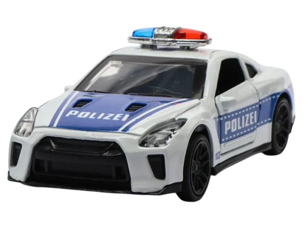 NISSAN GTR 1/43 Die cast metal  Alloy Police Cars, openable doors With Pull Back Function