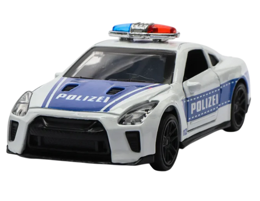 NISSAN GTR 1/43 Die cast metal  Alloy Police Cars, openable doors With Pull Back Function