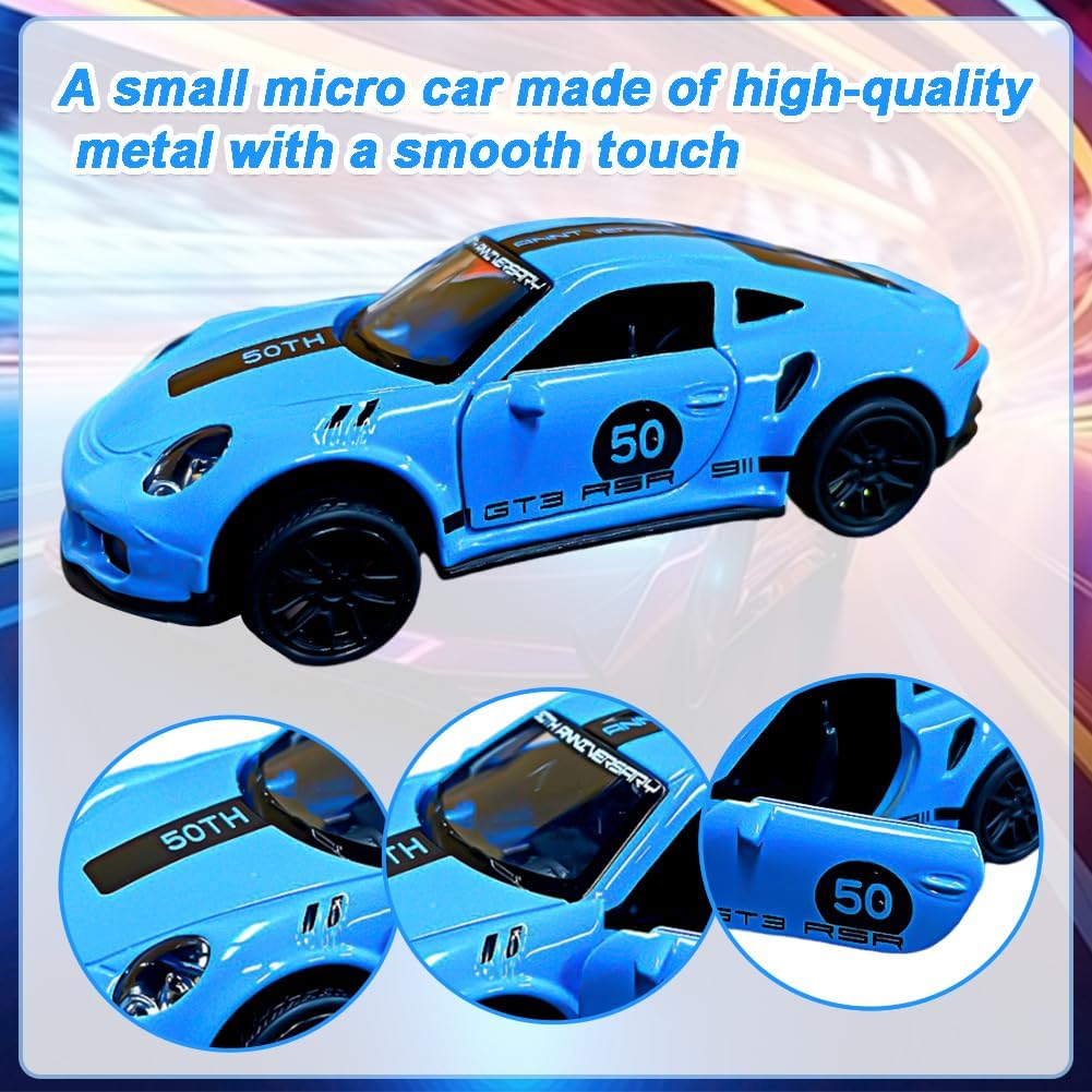 PORSCHE 1/43 Die cast metal  Alloy Race Cars, openable doors With Pull Back Function  car