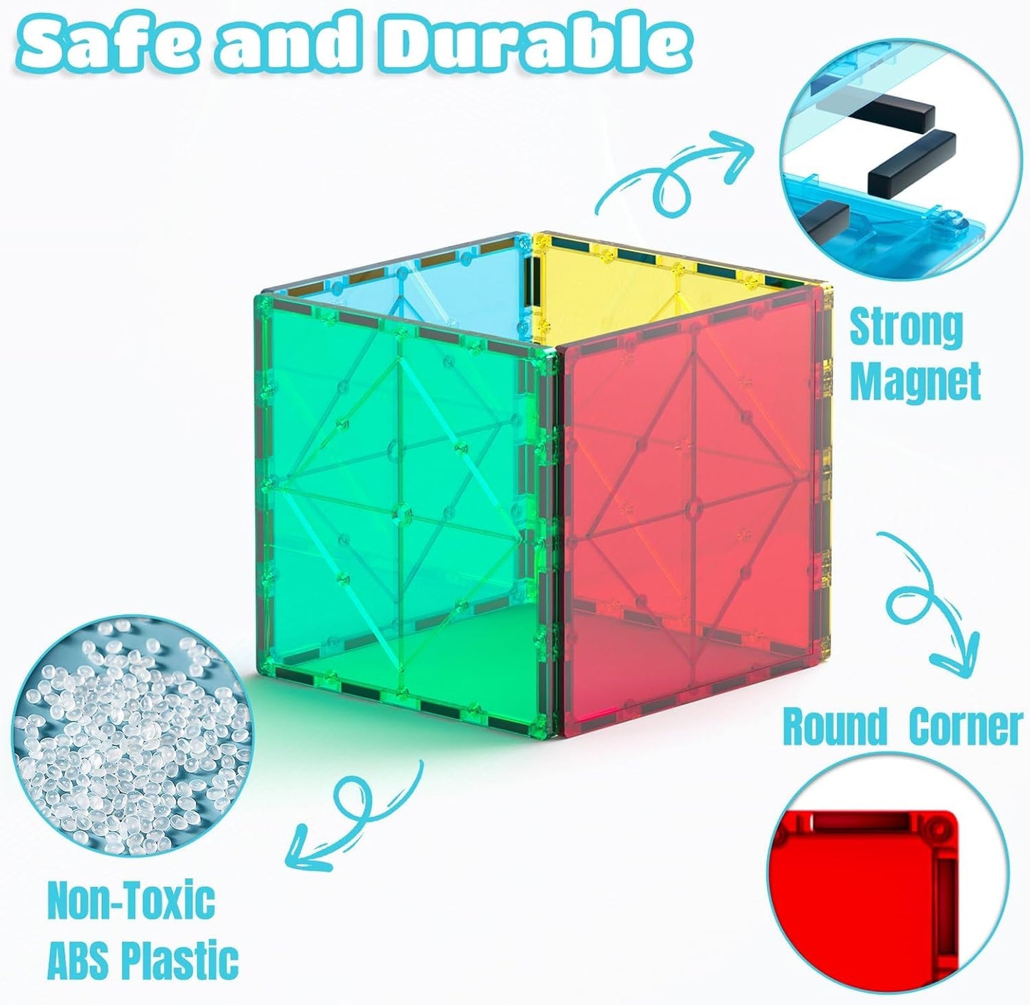 4 pcs Large Square Magnetic Tiles with 2 Car Chassis