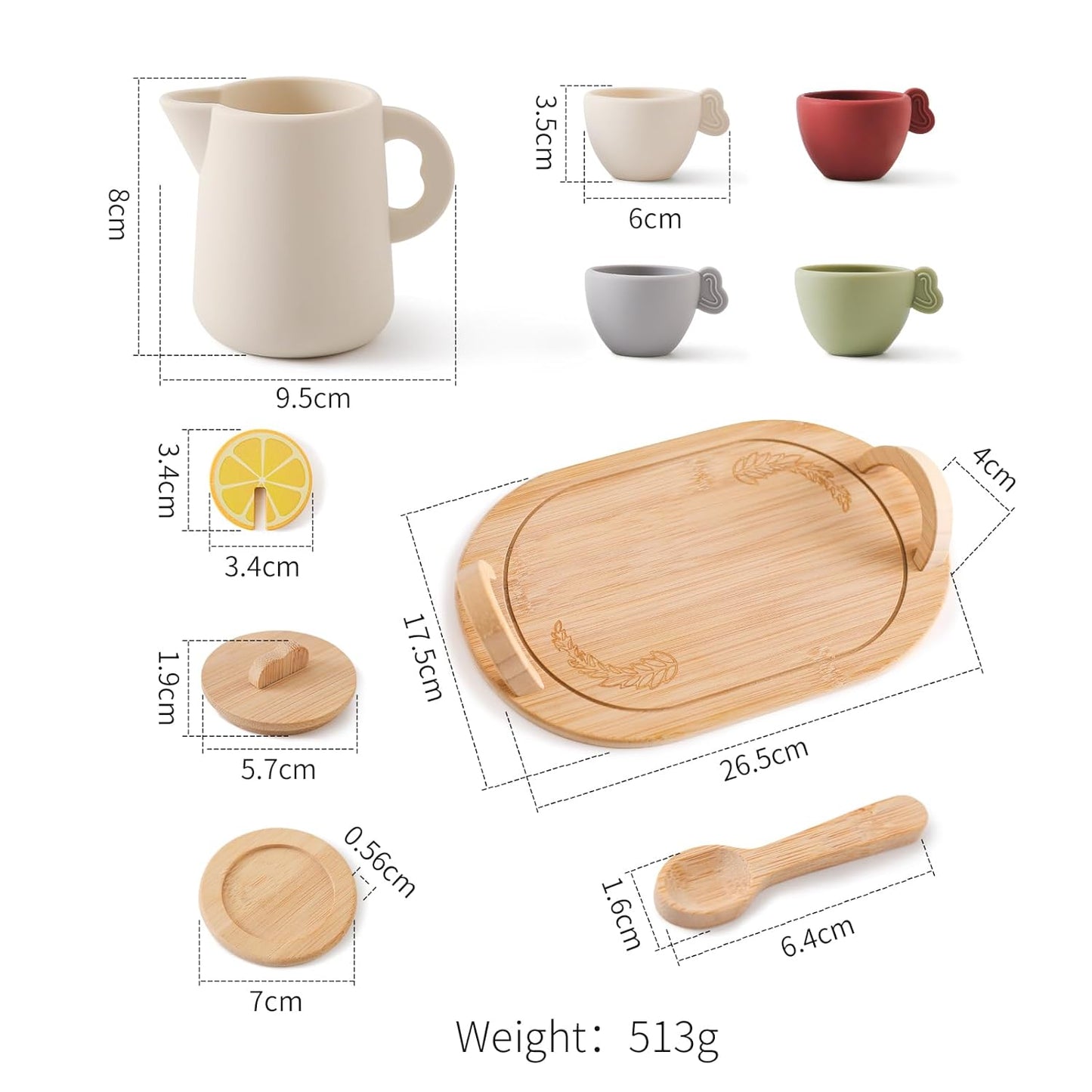 Wooden & Silicone Tea Party Set for Little Girls 14 pcs Toddler Tea Set with Silicone Teapot