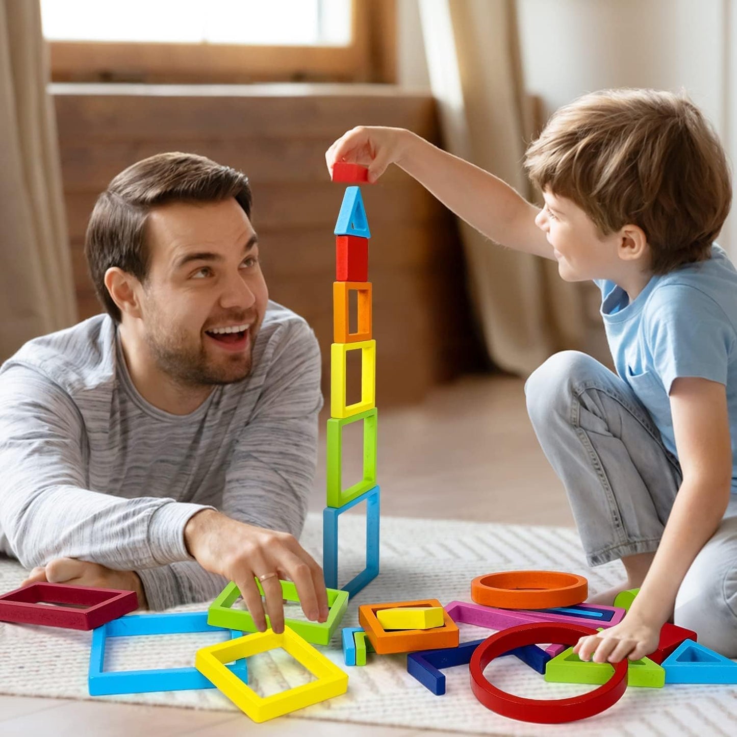 Wooden Rainbow Stacking Toy 27 Pcs Set