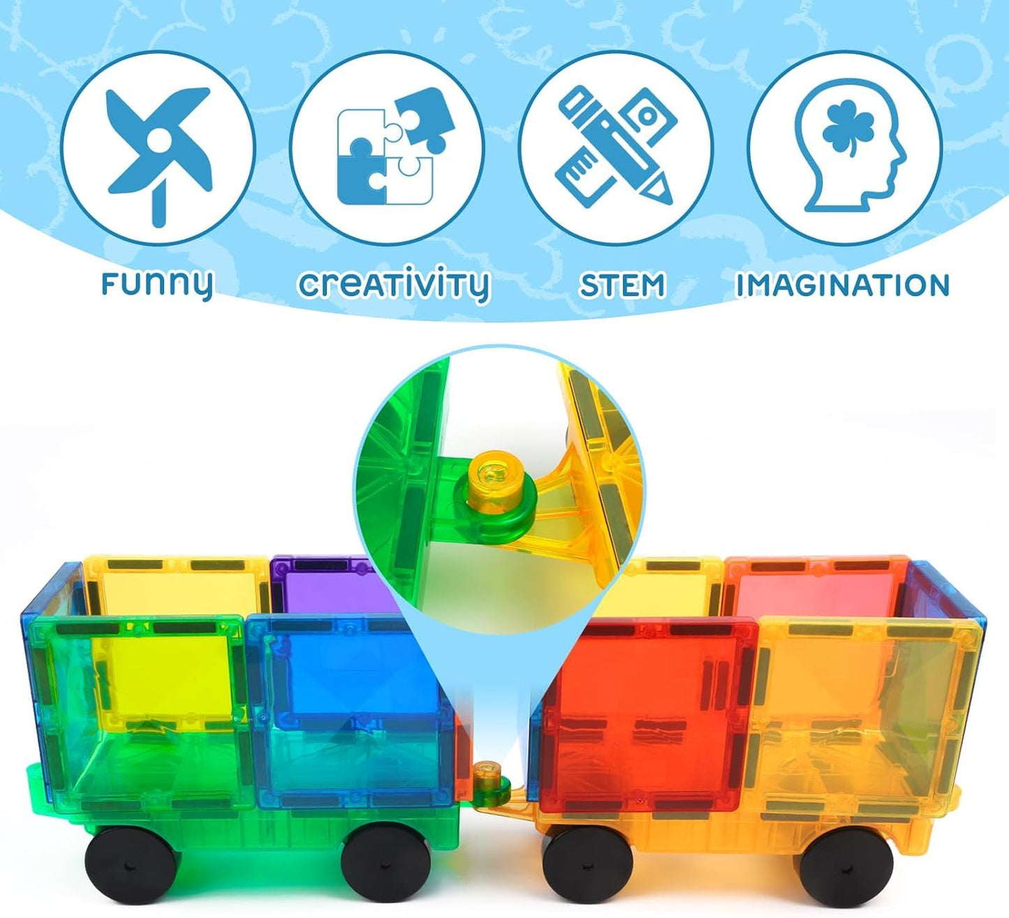 Magnetic Tiles Cars Construction Set - 2 PCS Magnetic CAR CHASSIS Random Colour