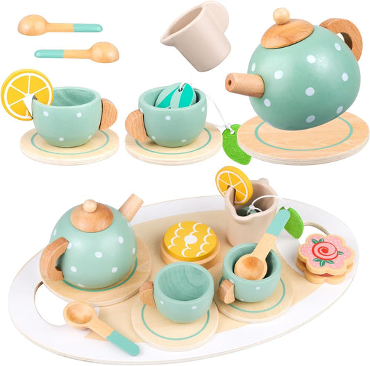 15pcs Wooden Afternoon Tea Set toy