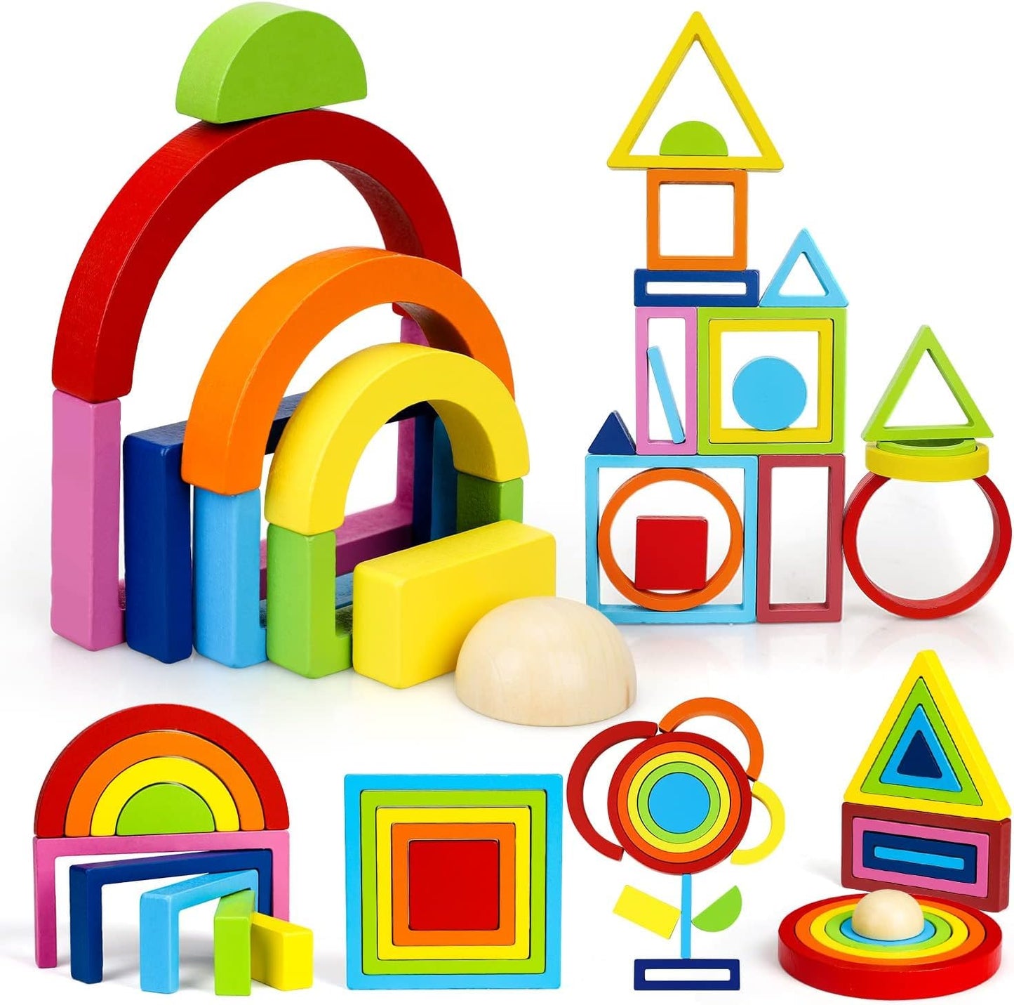 Wooden Rainbow Stacking Toy 27 Pcs Set