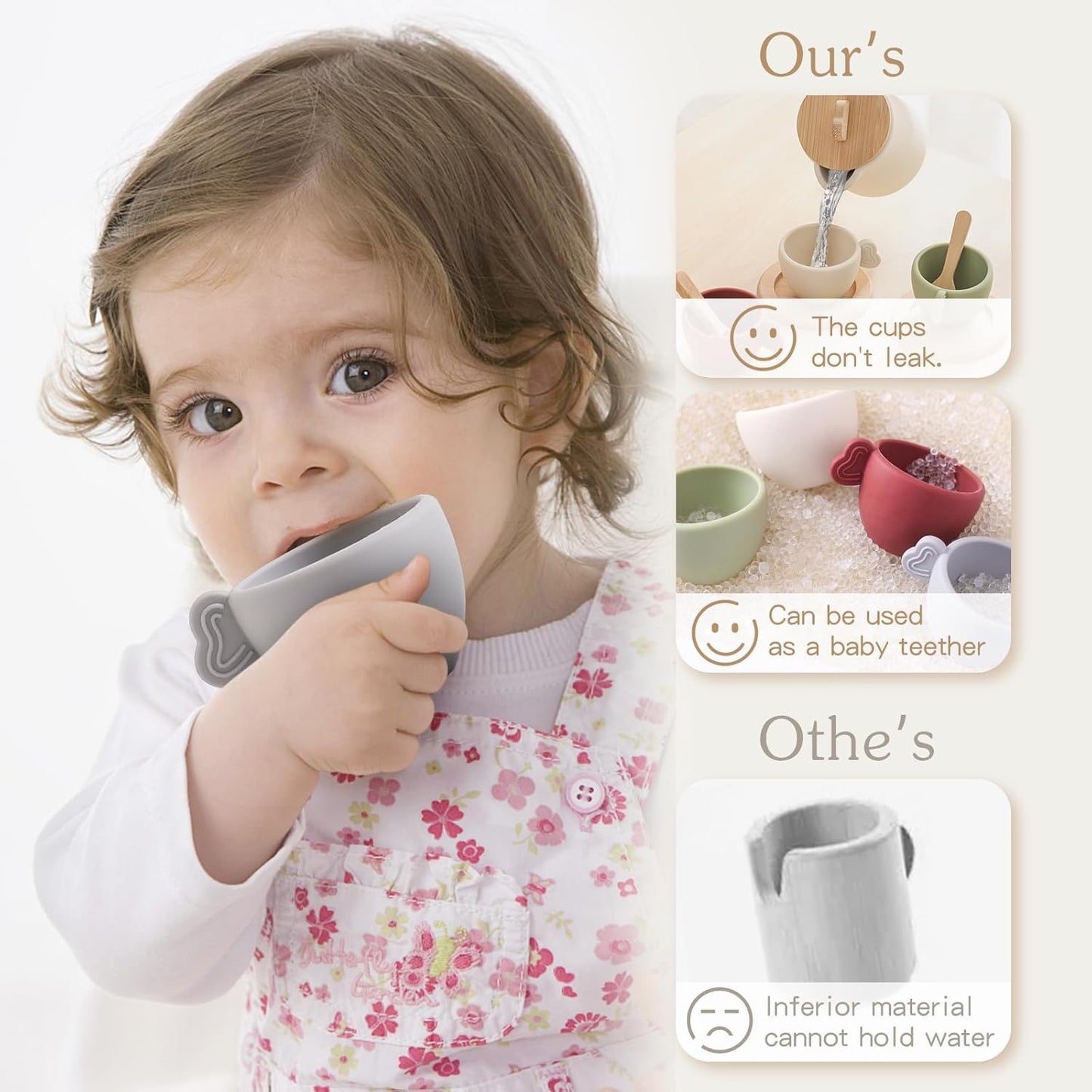 Wooden & Silicone Tea Party Set for Little Girls 14 pcs Toddler Tea Set with Silicone Teapot