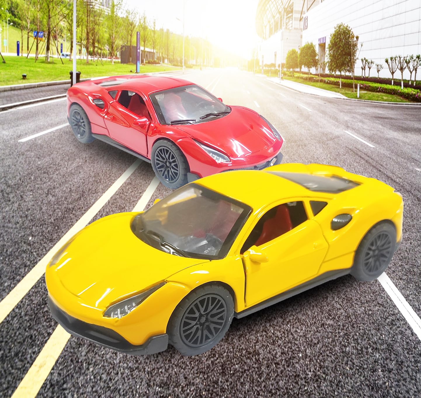 FERRARI 1/36 Die cast metal Alloy Cars, openable doors With Pull Back Function with light & Music multicolor