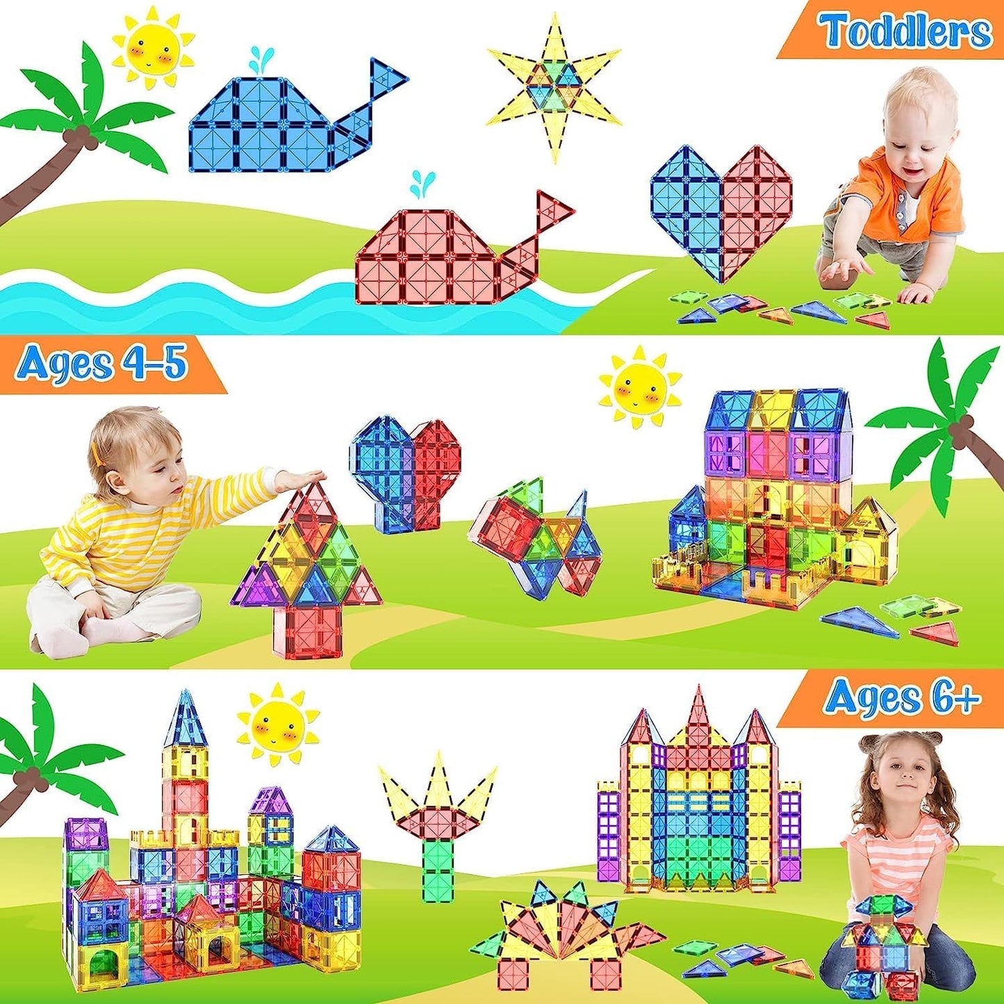 Set of 20 Magnetic Building blocks Tiles For Kids