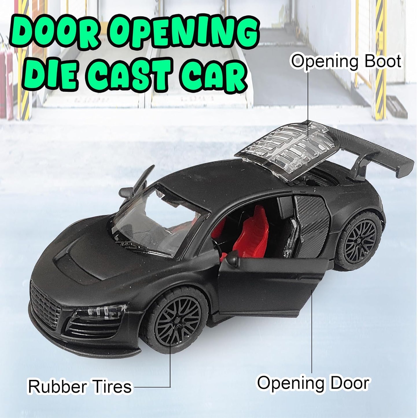 NISSAN GTR 1/36 Die cast metal Alloy Cars, openable doors With Pull Back Function with light & Music multicolor