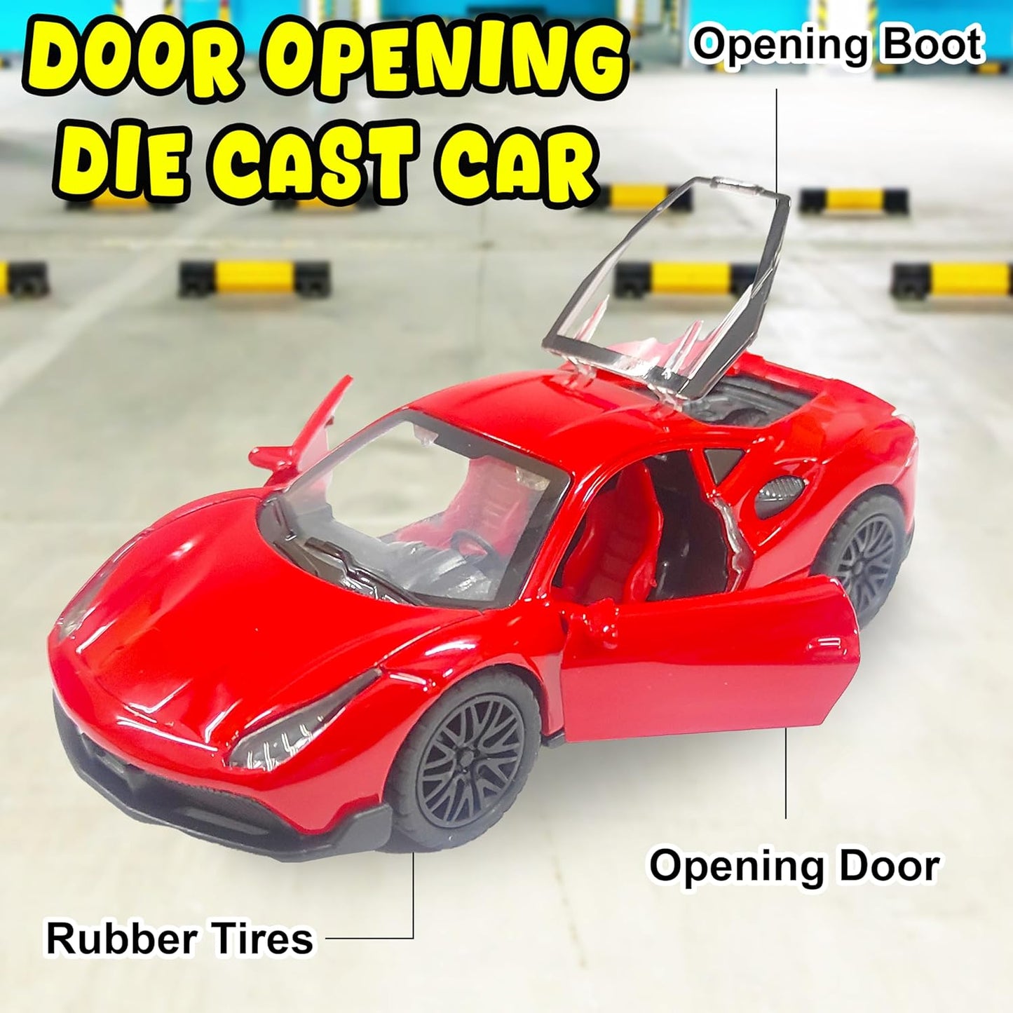 FERRARI 1/36 Die cast metal Alloy Cars, openable doors With Pull Back Function with light & Music multicolor