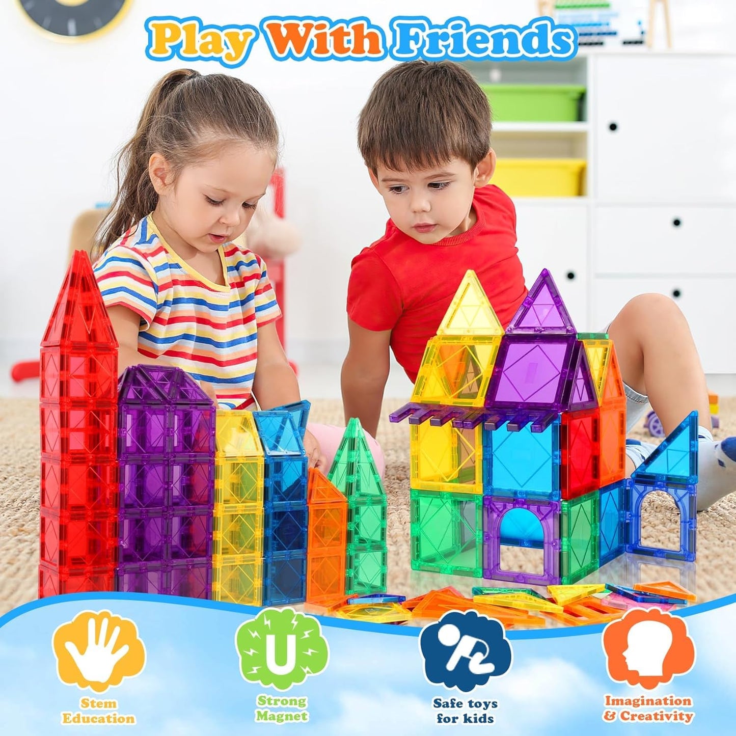 Set of 20 Magnetic Building blocks Tiles For Kids