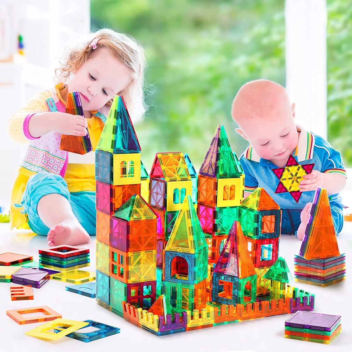 Set of 150 Magnetic Building blocks Tiles For Kids with 2 Car Chassis