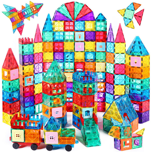 Set of 100 Magnetic Building blocks Tiles For Kids with 2 Car Chassis