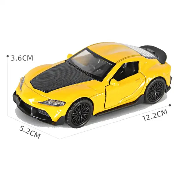 TOYOTA SUPRA : 1/36 Die cast metal Alloy Cars, openable doors With Pull Back Function with light & Music multicolor