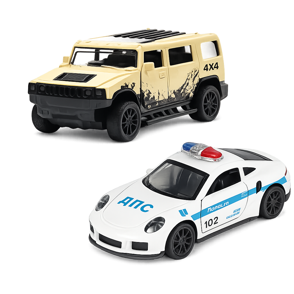 Die-Cast Hummer & Porsche Police Combo | Pull Back Cars
