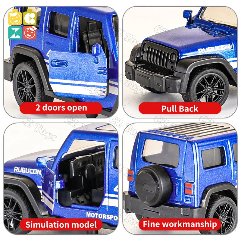 JEEP RUBICON 1/36 Scale Die-cast Model Pull Back Jeep Classic Mini Alloy Car Door Opening.