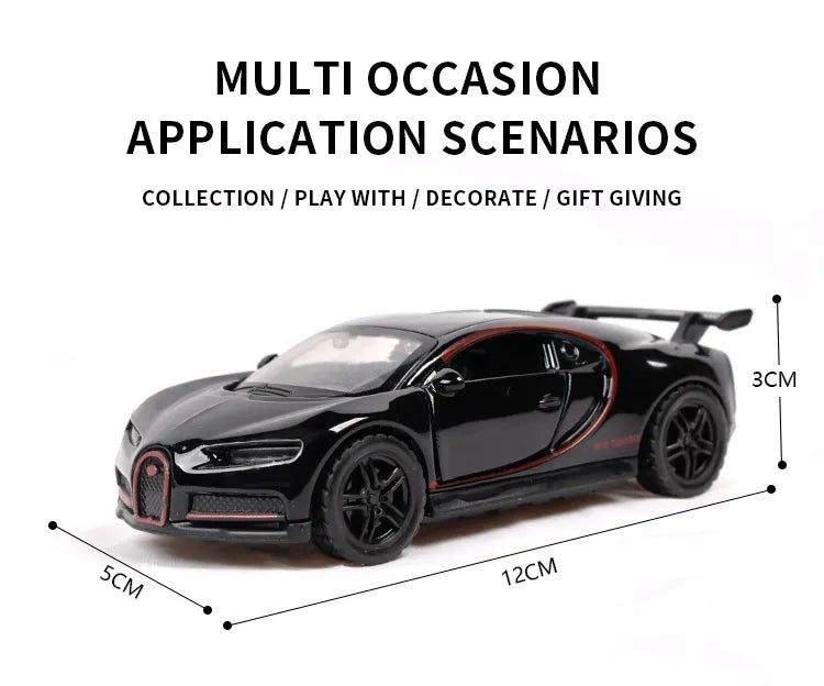 BUGATTI 1/36 Die cast metal Alloy Cars, openable doors With Pull Back Function with light & Music