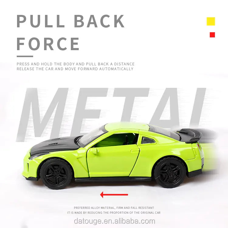 NISSAN GTR 1/36 Die cast metal Alloy Cars, openable doors With Pull Back Function with light & Music multicolor