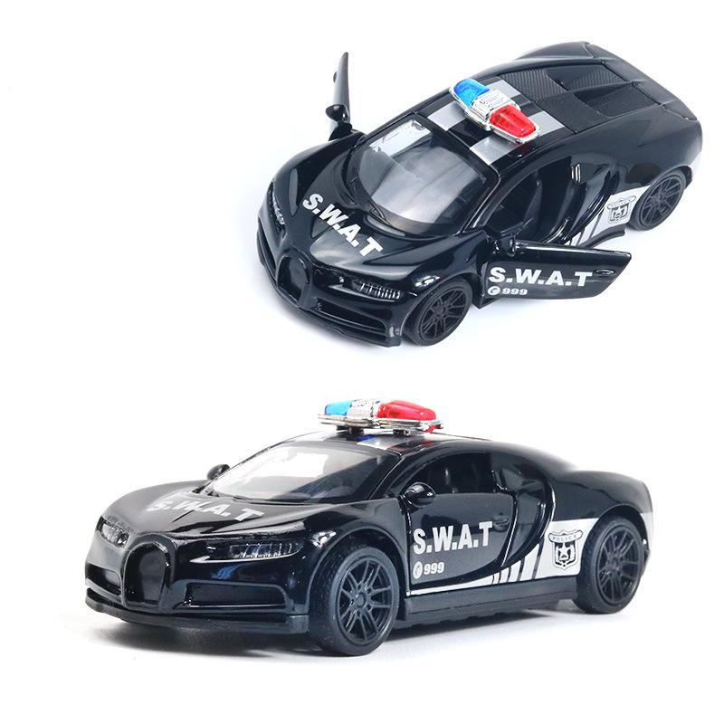 BUGATTI 1/43 Die cast metal Alloy Police Cars, openable doors With Pull Back Function
