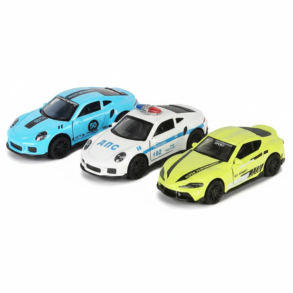 Die-Cast Cars | Toyota Supra & 2 Porsche | Pull Back