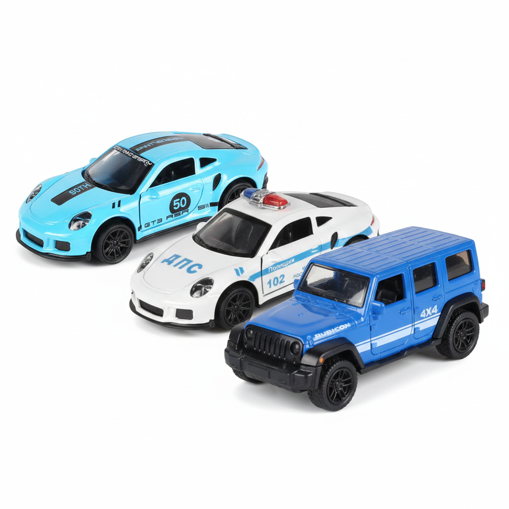 Die-Cast Cars Set | Blue Rubicon & Porsche 1:43 Pull Back Toy Cars