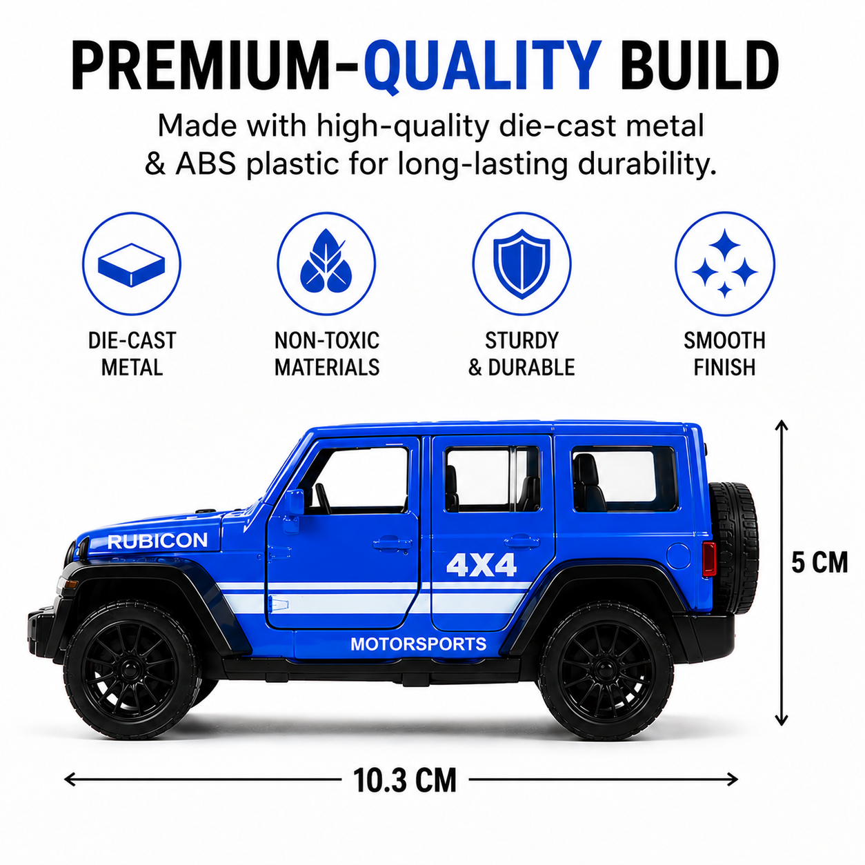 Jeep Rubicon 1:36 Die-Cast Metal Toy Car — Blue | Pull Back (Ages 3-7)