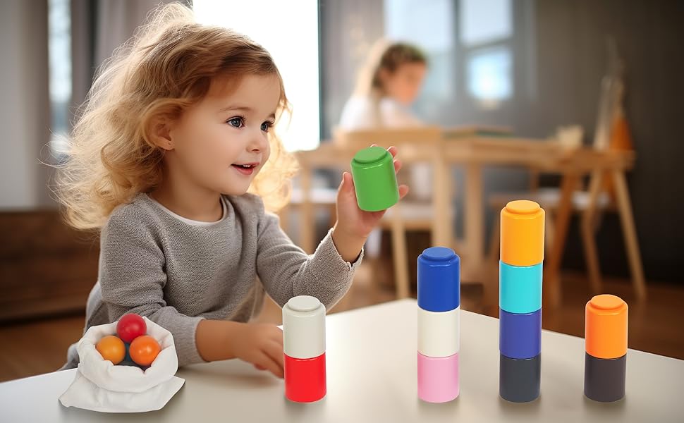 Wooden Sorting Toy Toddler Learning Activities 12 Balls & 12 Cups
