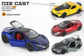 TOYOTA SUPRA : 1/36 Die cast metal Alloy Cars, openable doors With Pull Back Function with light & Music multicolor