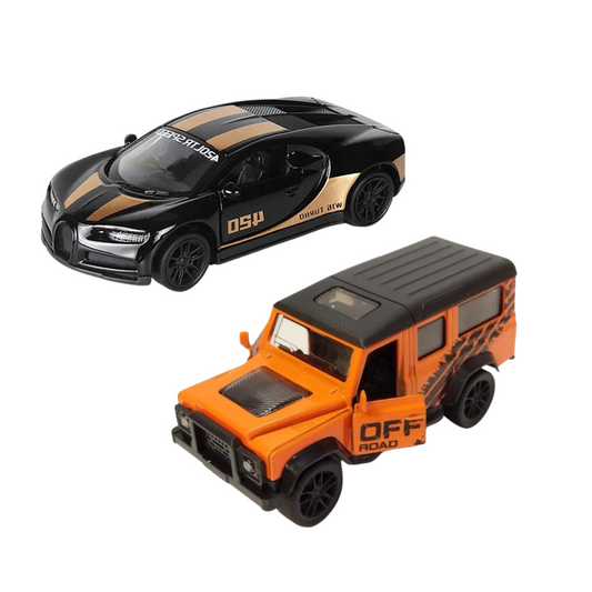 Combo of LAND ROVER DEFENDER & BUGATTI 1/43 Die cast metal  Alloy Race Cars, 2 Doors Opened With Pull Back Function  car