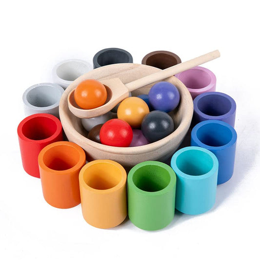 Wooden Sorting Toy Toddler Learning Activities 12 Balls & 12 Cups