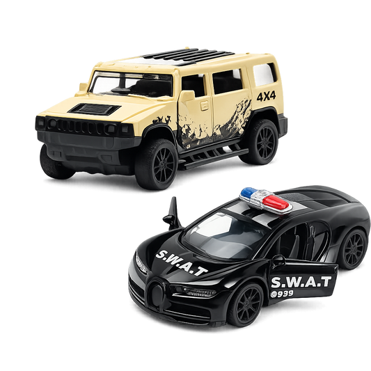 Die-Cast Hummer & Bugatti SWAT Car Combo | Pull Back Toy Cars