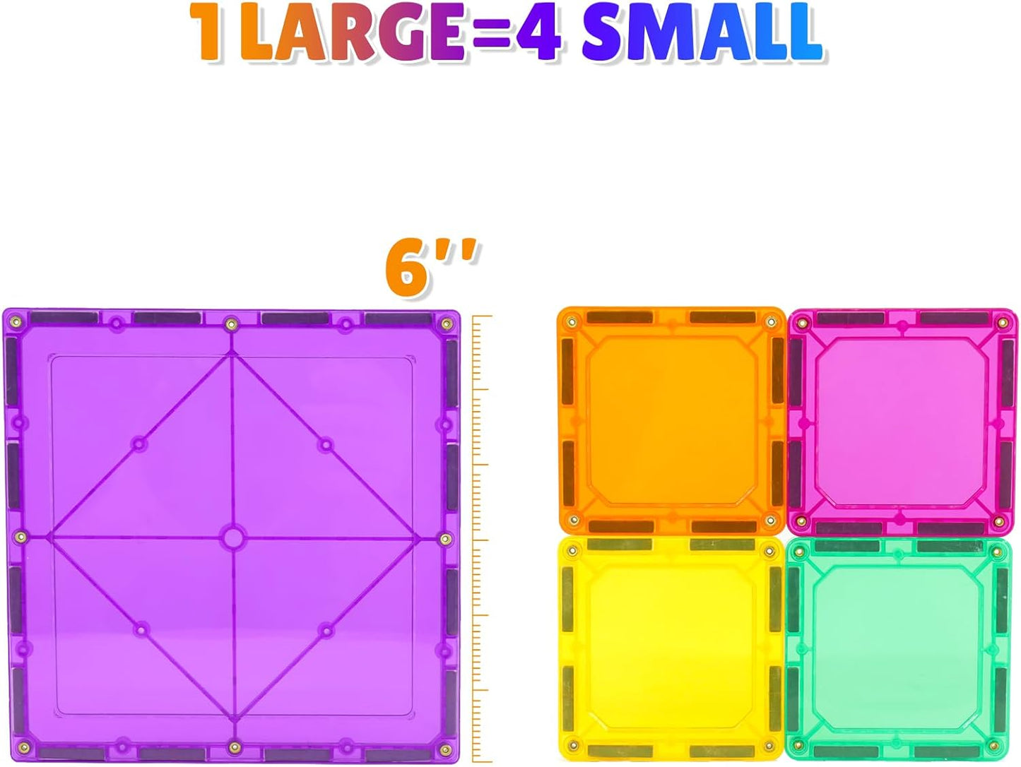 4 Piece Random colour Magnetic Tiles Large Square, Magnet 3D Building Blocks Expansion Set for Kids, STEM Preschool Learning Kit Educational Playset Construction Toys for Boys Girls Ages 3+