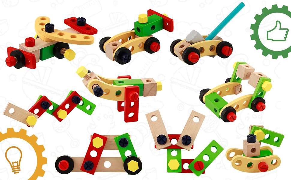 Wooden Tool Box Set ( 34 pcs ) for Kids, Montessori Educational STEM Construction Building Toys with Pretend Play Tools, Storage Case for Toddlers