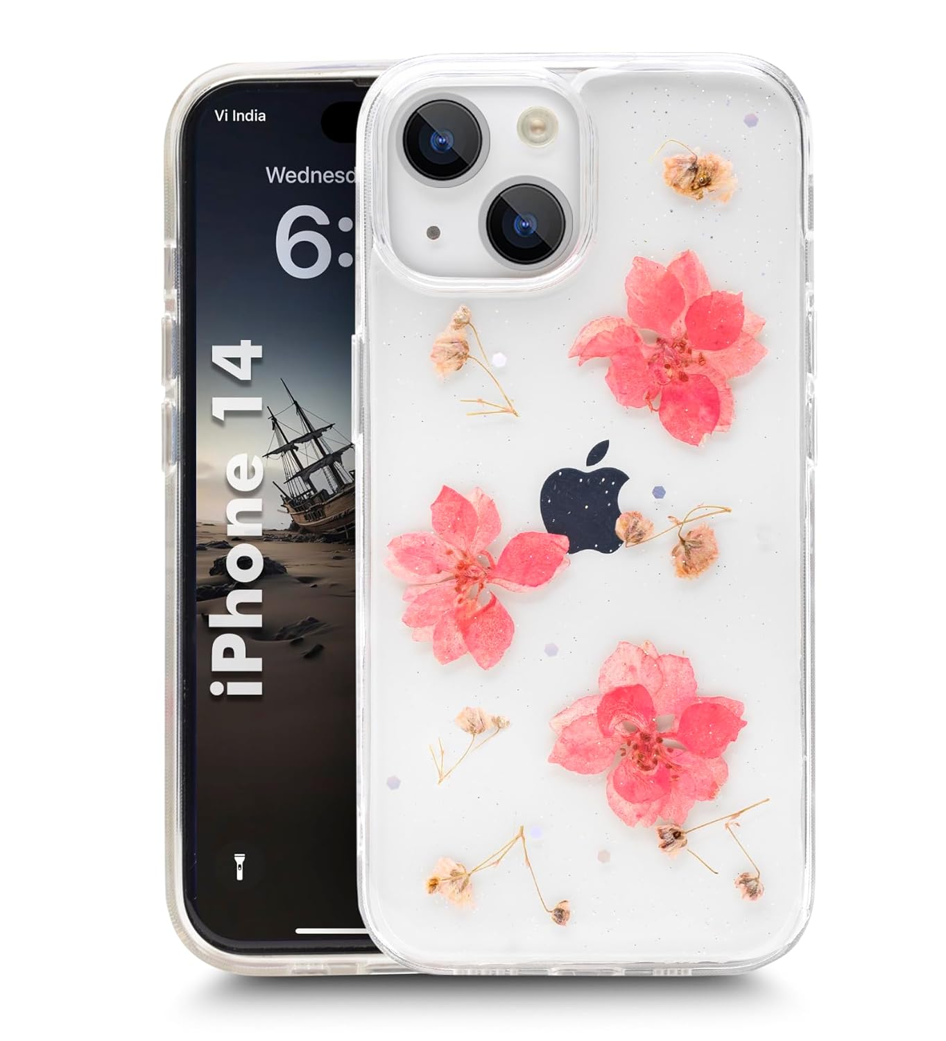 Soft Clear Silicone Case Glitter Floral Back Cover for iPhone