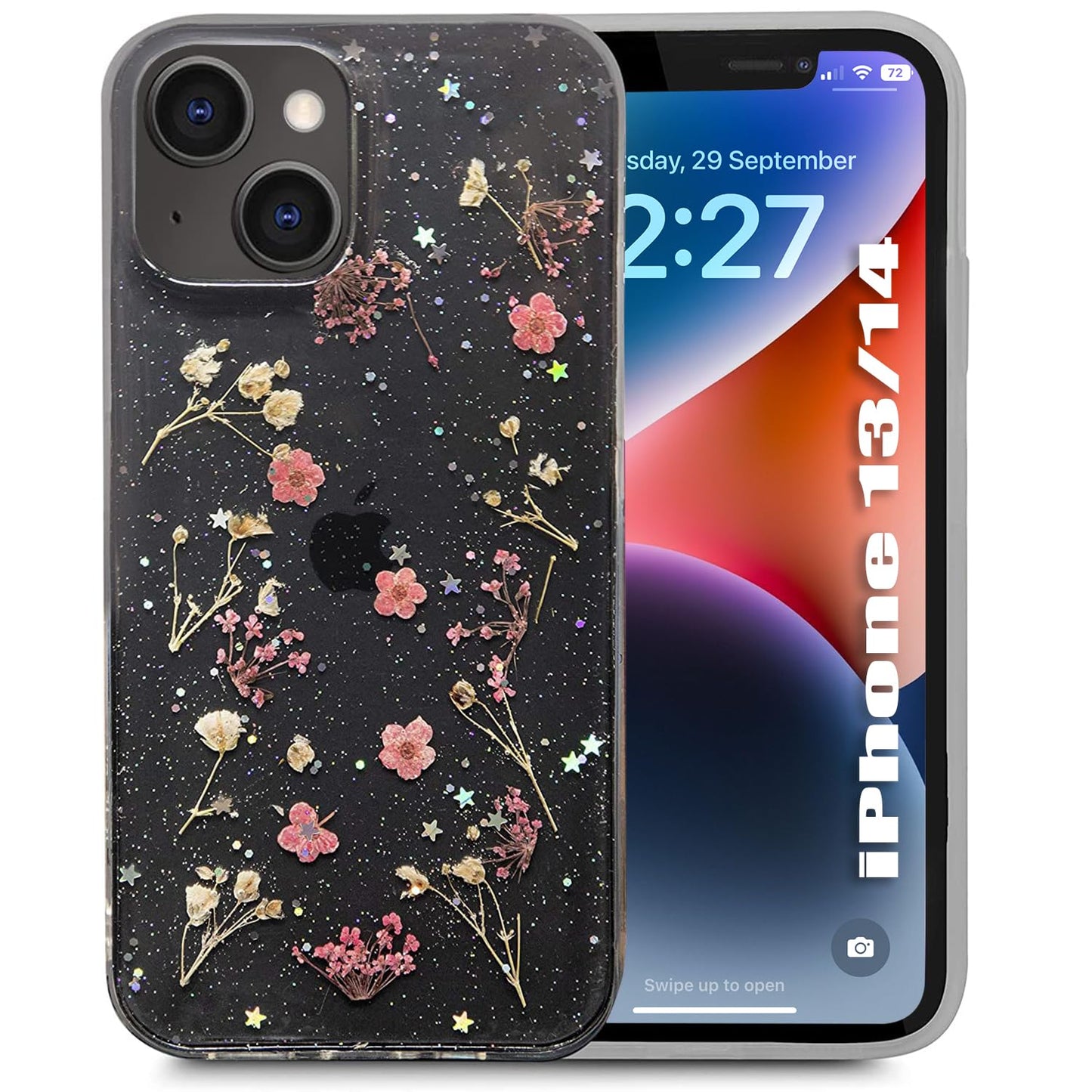 Soft Clear Silicone Case Glitter Floral Back Cover for iPhone