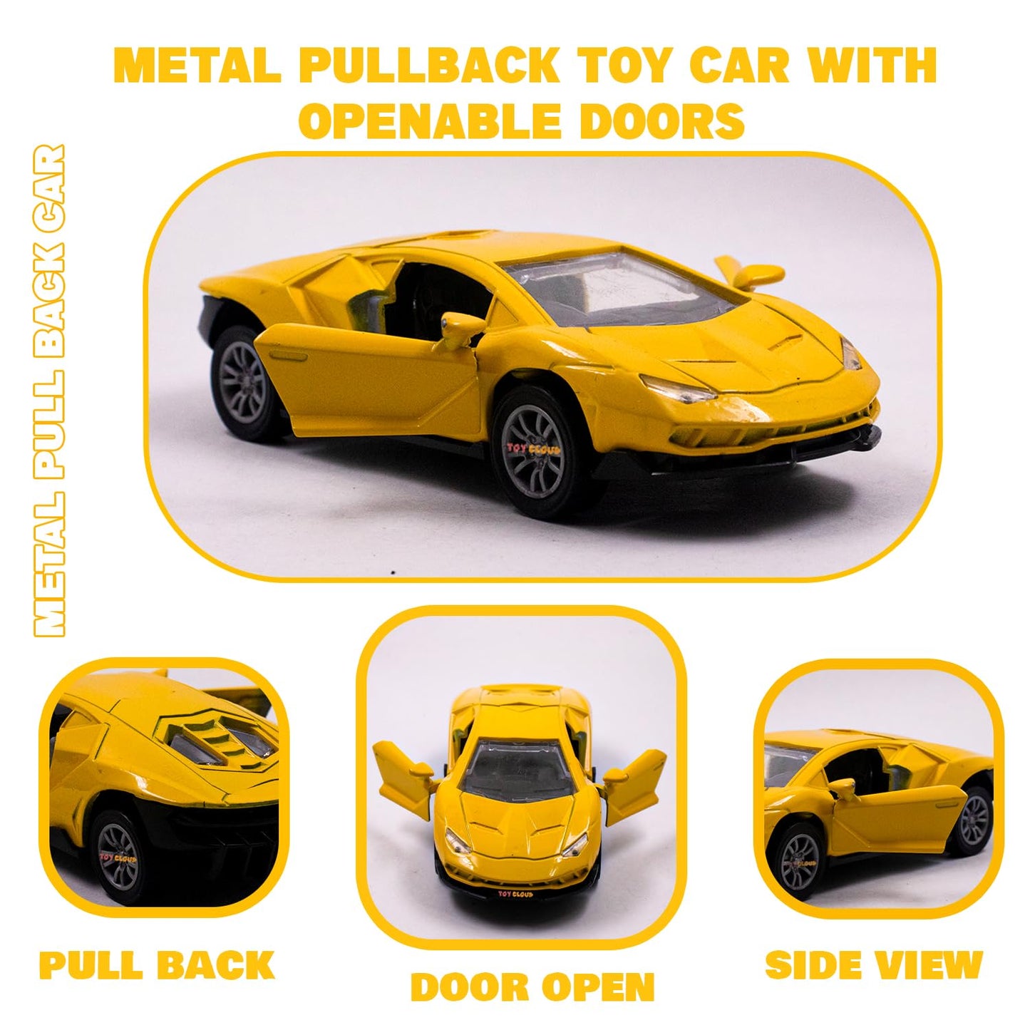 LAMBORGHINI  1/43  Die cast metal  Alloy Race Cars, openable doors With Pull Back Function Car
