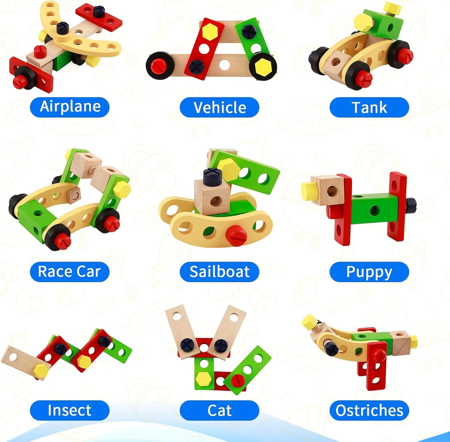 Wooden Tool Box Set ( 34 pcs ) for Kids, Montessori Educational STEM Construction Building Toys with Pretend Play Tools, Storage Case for Toddlers