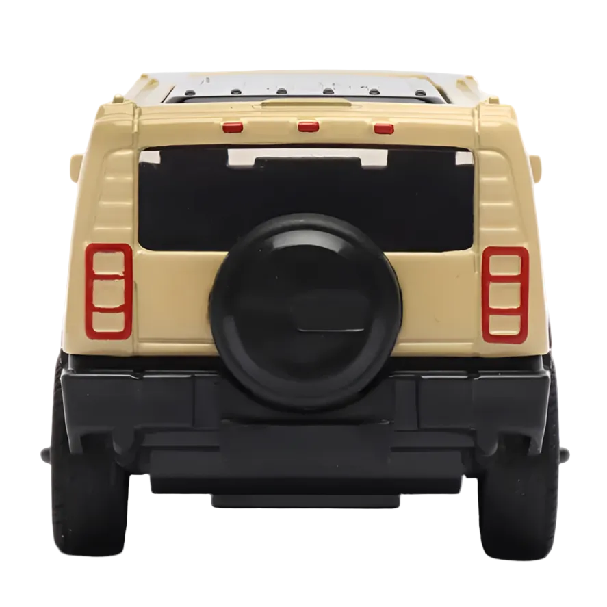 Front view of beige die-cast Hummer 4x4 toy car with openable doors
