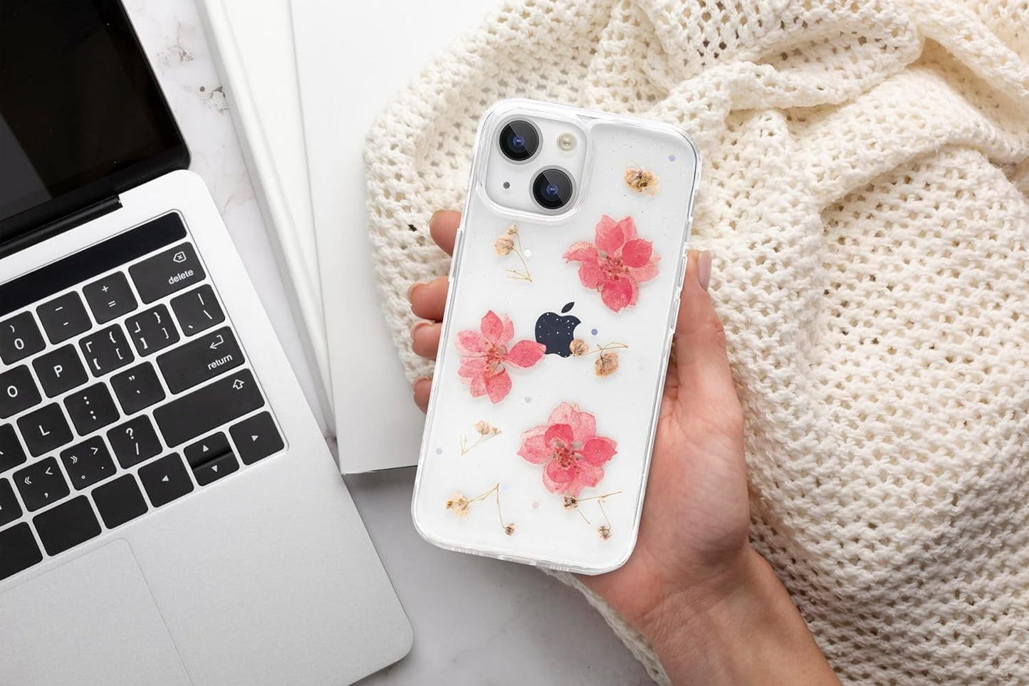 Soft Clear Silicone Case Glitter Floral Back Cover for iPhone