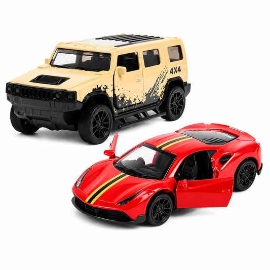 Die-Cast Hummer & Ferrari Combo | Pull Back Toy Cars