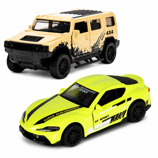 Die-Cast Hummer & GT Sport Racer Combo | Pull Back Cars